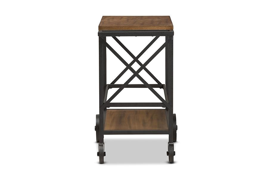 Baxton Studio Chester Rustic Industrial Style Oak Brown Finished Wood and Black Finished Metal Mobile Serving Cart