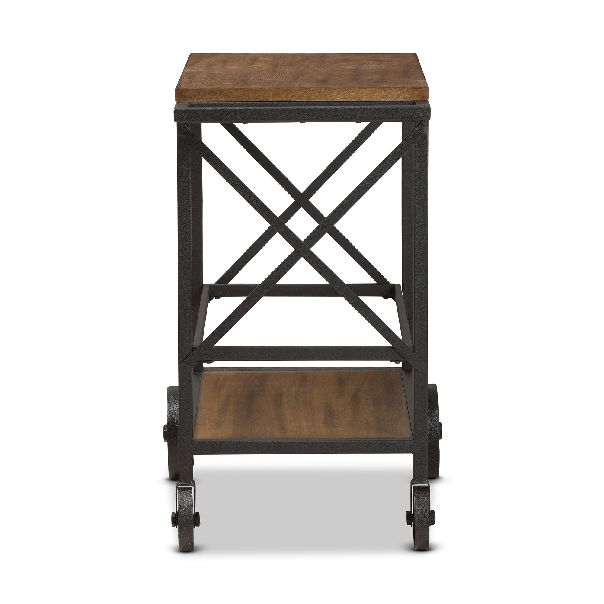 Baxton Studio Chester Rustic Industrial Style Oak Brown Finished Wood and Black Finished Metal Mobile Serving Cart