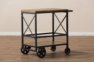 Baxton Studio Chester Rustic Industrial Style Oak Brown Finished Wood and Black Finished Metal Mobile Serving Cart