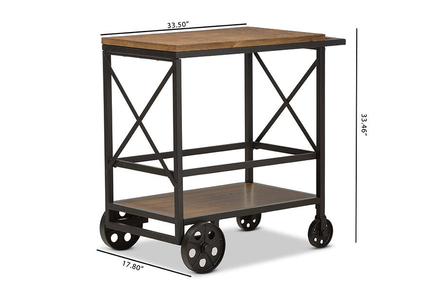 Baxton Studio Chester Rustic Industrial Style Oak Brown Finished Wood and Black Finished Metal Mobile Serving Cart