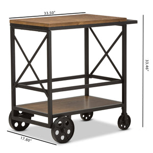 Baxton Studio Chester Rustic Industrial Style Oak Brown Finished Wood and Black Finished Metal Mobile Serving Cart