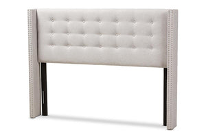 Baxton Studio Ginaro Modern And Contemporary Greyish Beige Fabric Button-Tufted Nail head Full Size Winged Headboard