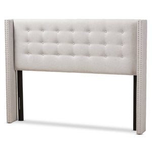 Baxton Studio Ginaro Modern And Contemporary Greyish Beige Fabric Button-Tufted Nail head Full Size Winged Headboard