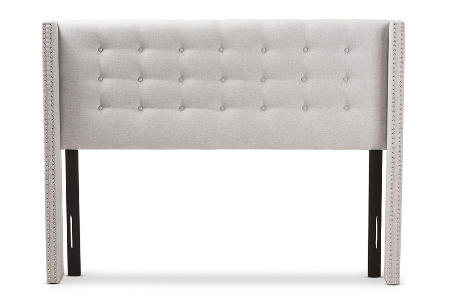 Baxton Studio Ginaro Modern And Contemporary Greyish Beige Fabric Button-Tufted Nail head Full Size Winged Headboard