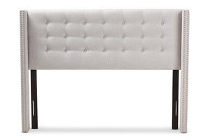 Baxton Studio Ginaro Modern And Contemporary Greyish Beige Fabric Button-Tufted Nail head Queen Size Winged Headboard