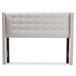 Baxton Studio Ginaro Modern And Contemporary Greyish Beige Fabric Button-Tufted Nail head Queen Size Winged Headboard