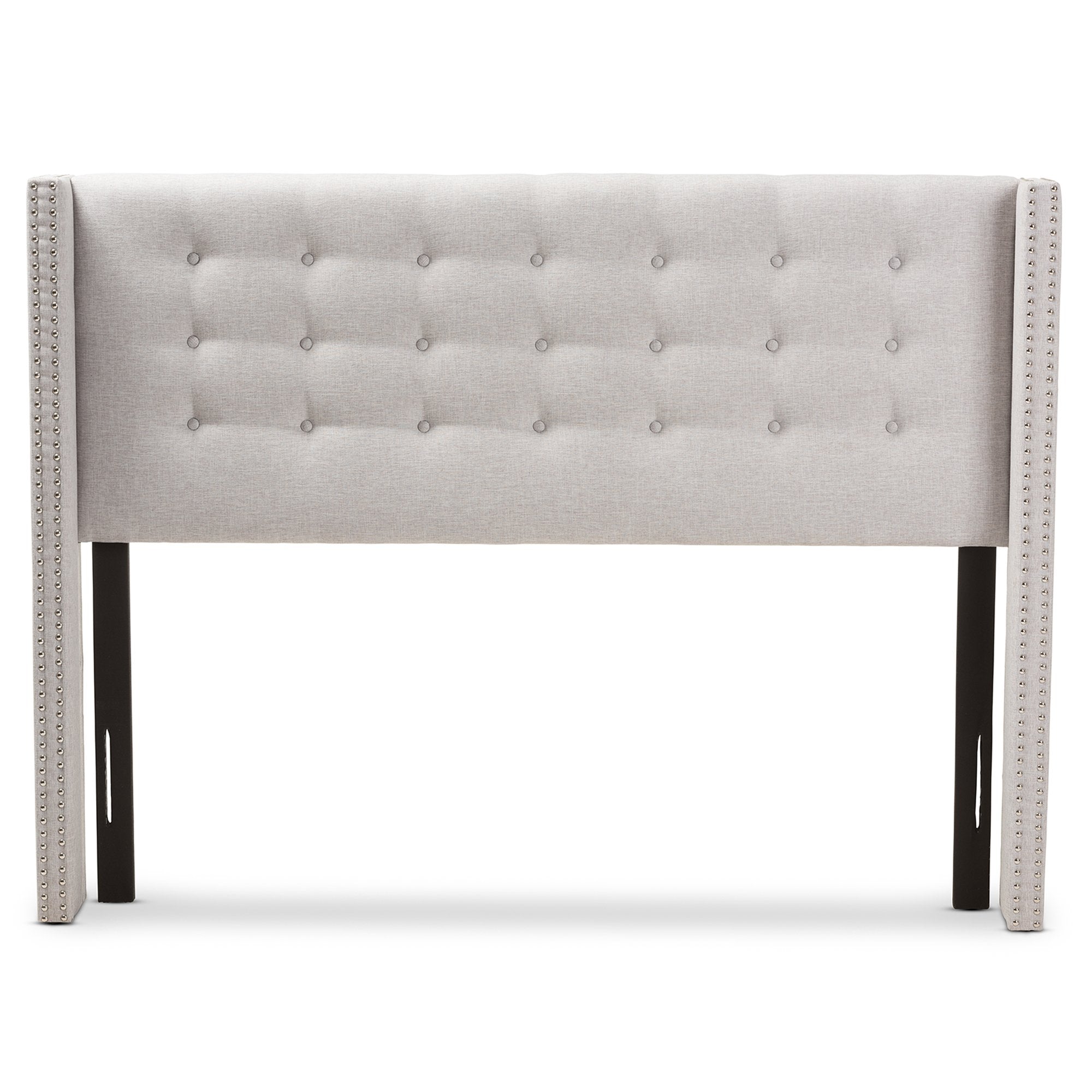 Baxton Studio Ginaro Modern And Contemporary Greyish Beige Fabric Button-Tufted Nail head Full Size Winged Headboard