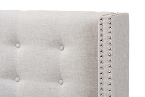 Baxton Studio Ginaro Modern And Contemporary Greyish Beige Fabric Button-Tufted Nail head Queen Size Winged Headboard