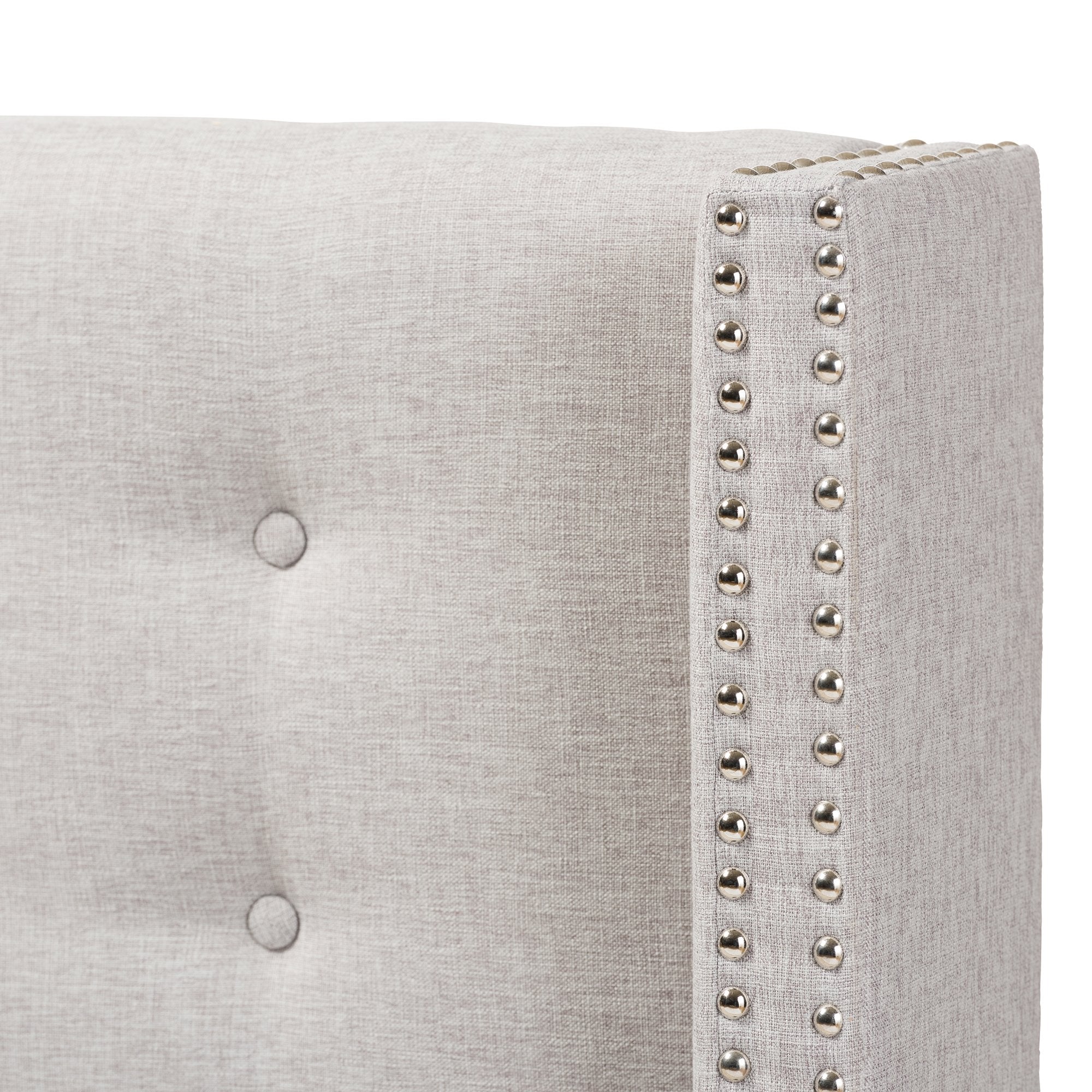 Baxton Studio Ginaro Modern And Contemporary Greyish Beige Fabric Button-Tufted Nail head King Size Winged Headboard