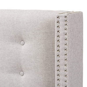 Baxton Studio Ginaro Modern And Contemporary Greyish Beige Fabric Button-Tufted Nail head King Size Winged Headboard