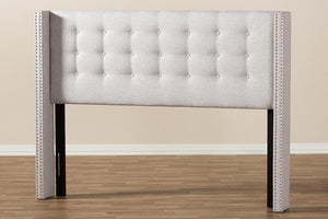 Baxton Studio Ginaro Modern And Contemporary Greyish Beige Fabric Button-Tufted Nail head Full Size Winged Headboard