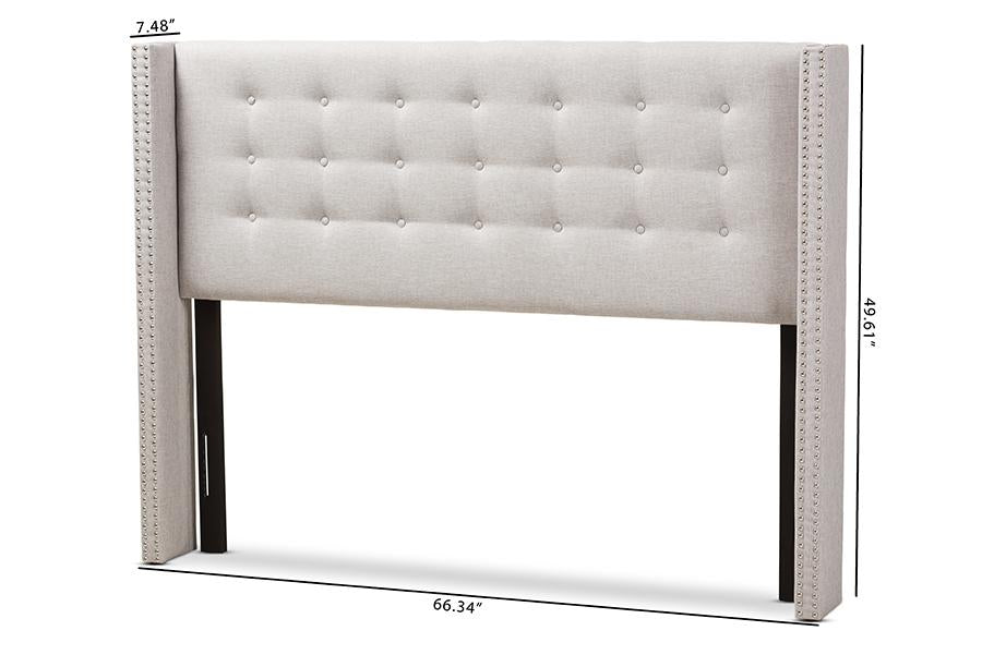 Baxton Studio Ginaro Modern And Contemporary Greyish Beige Fabric Button-Tufted Nail head Full Size Winged Headboard