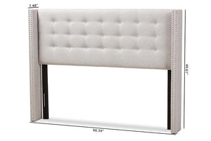 Baxton Studio Ginaro Modern And Contemporary Greyish Beige Fabric Button-Tufted Nail head King Size Winged Headboard