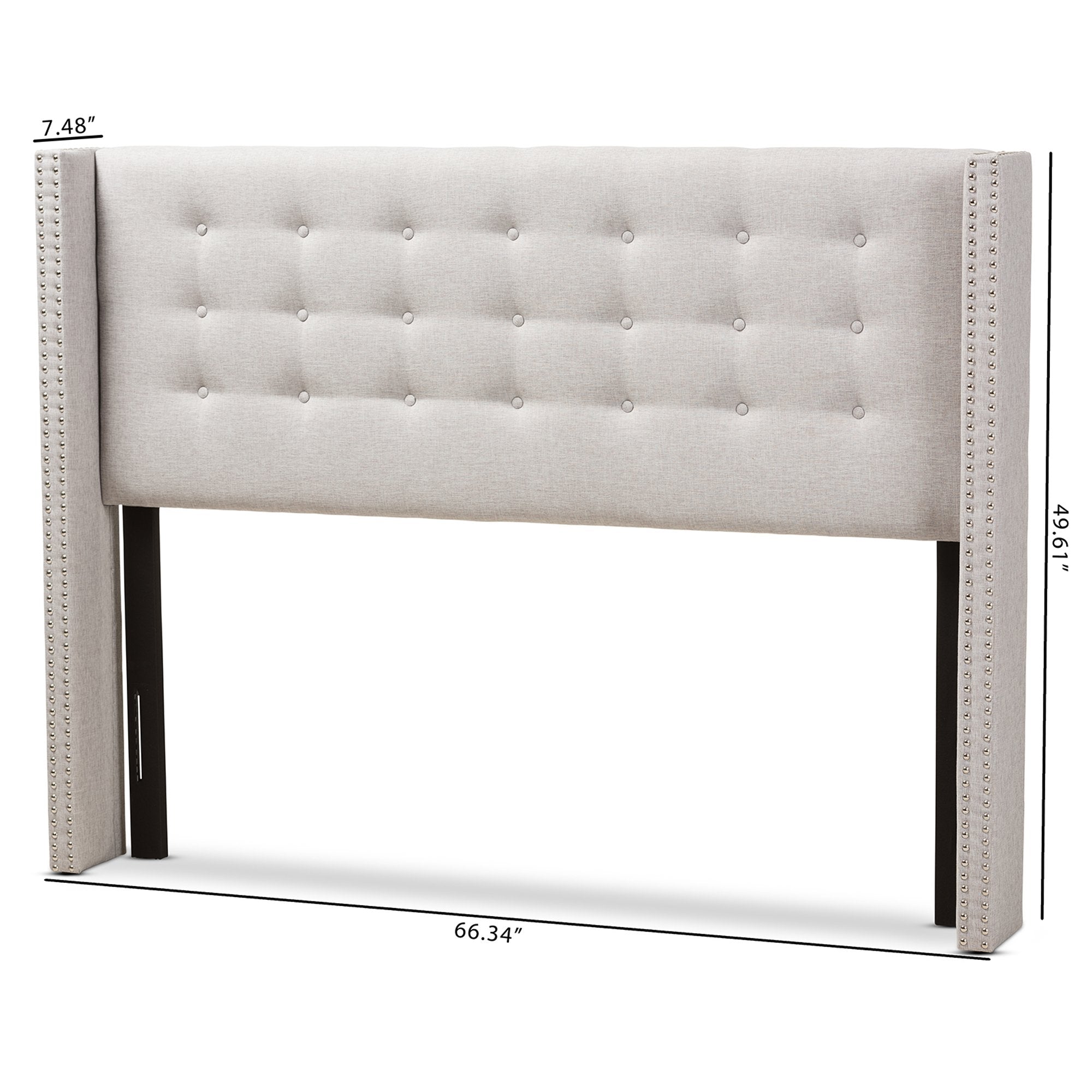 Baxton Studio Ginaro Modern And Contemporary Greyish Beige Fabric Button-Tufted Nail head King Size Winged Headboard