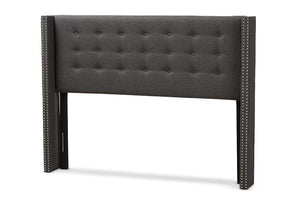 Baxton Studio Ginaro Modern And Contemporary Dark Grey Fabric Button-Tufted Nail head Full Size Winged Headboard