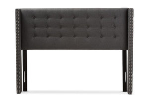 Baxton Studio Ginaro Modern And Contemporary Dark Grey Fabric Button-Tufted Nail head Full Size Winged Headboard