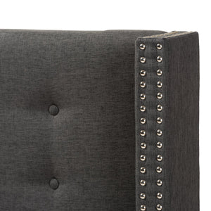 Baxton Studio Ginaro Modern And Contemporary Dark Grey Fabric Button-Tufted Nail head Full Size Winged Headboard