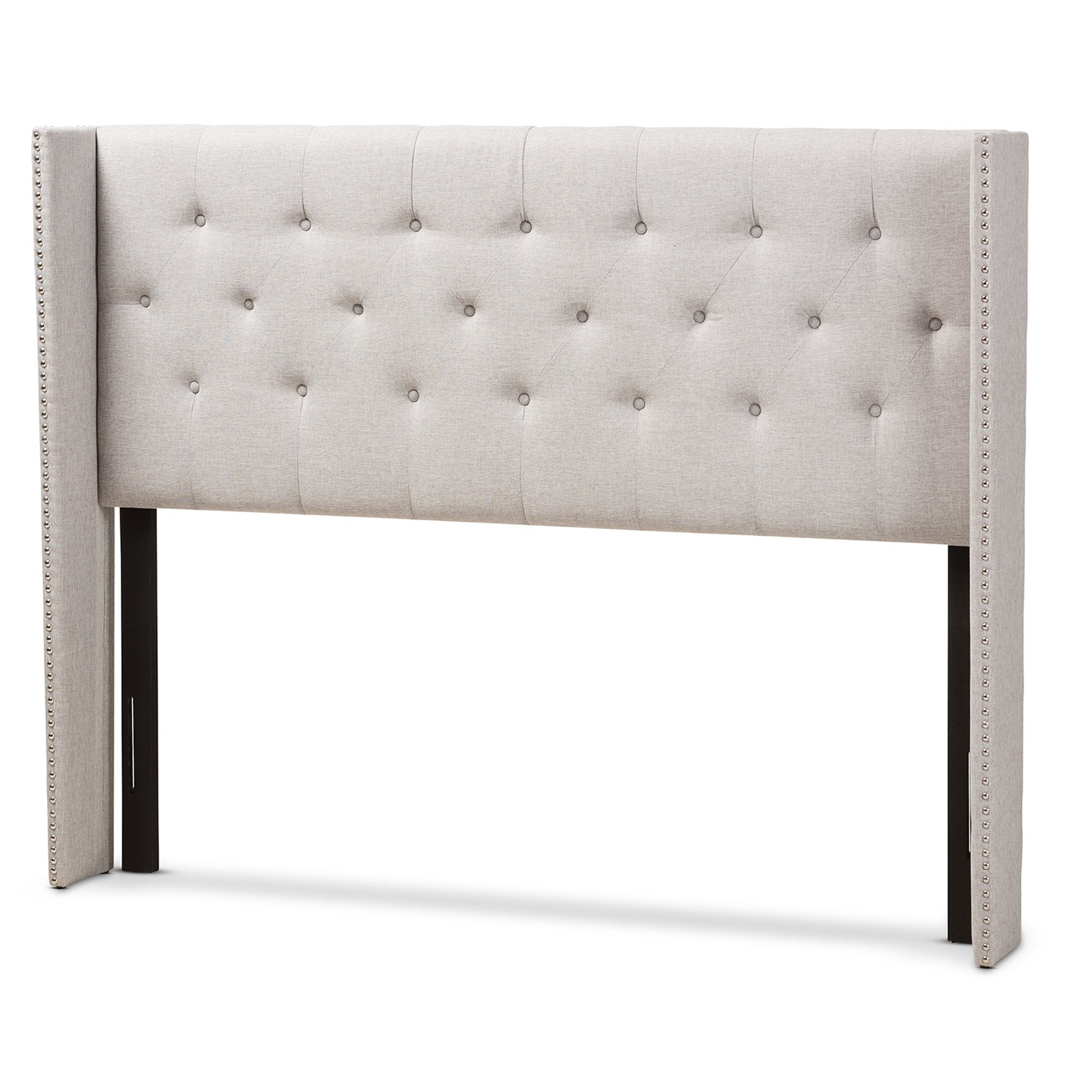 Baxton Studio Ally Modern And Contemporary Greyish Beige Fabric Button-Tufted Nail head Full Size Winged Headboard