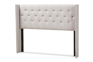 Baxton Studio Ally Modern And Contemporary Greyish Beige Fabric Button-Tufted Nail head Queen Size Winged Headboard