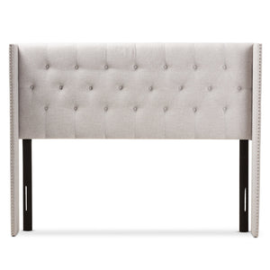 Baxton Studio Ally Modern And Contemporary Greyish Beige Fabric Button-Tufted Nail head King Size Winged Headboard