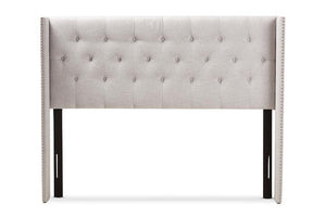 Baxton Studio Ally Modern And Contemporary Greyish Beige Fabric Button-Tufted Nail head Full Size Winged Headboard