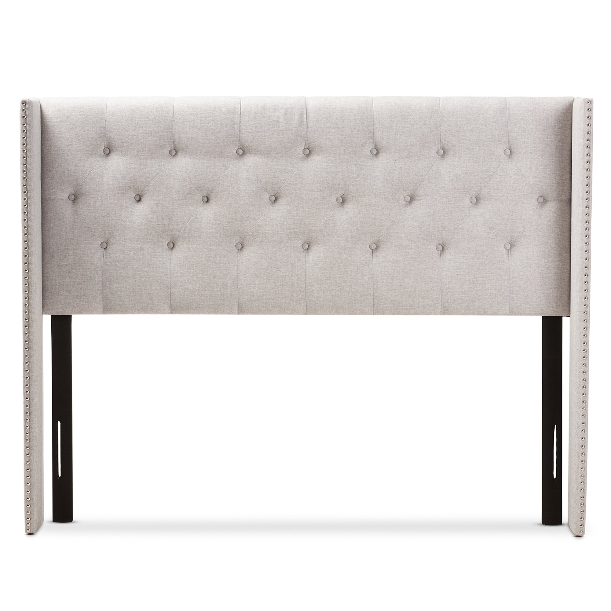 Baxton Studio Ally Modern And Contemporary Greyish Beige Fabric Button-Tufted Nail head Full Size Winged Headboard