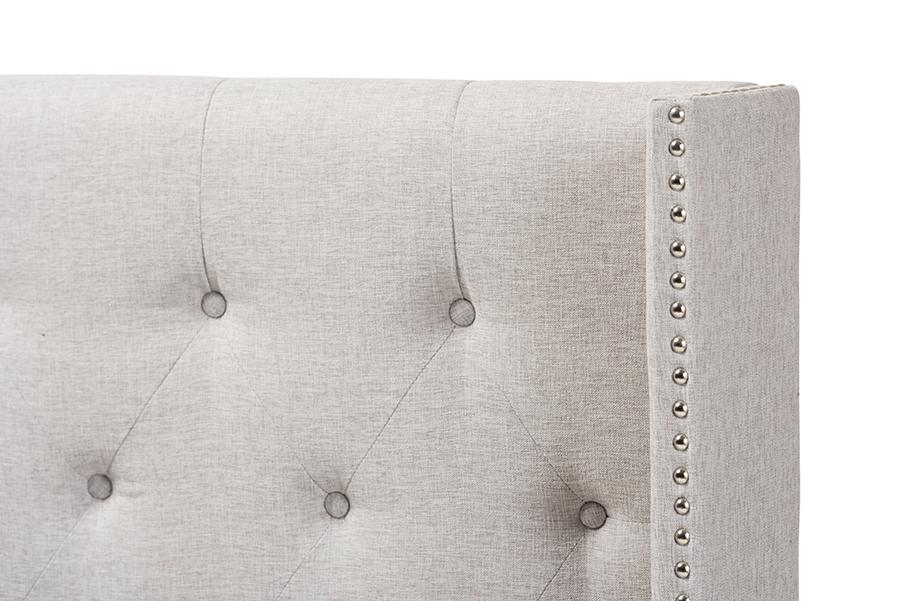 Baxton Studio Ally Modern And Contemporary Greyish Beige Fabric Button-Tufted Nail head Full Size Winged Headboard