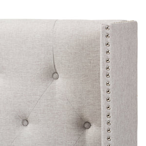 Baxton Studio Ally Modern And Contemporary Greyish Beige Fabric Button-Tufted Nail head Full Size Winged Headboard