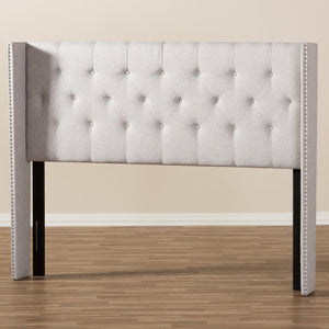 Baxton Studio Ally Modern And Contemporary Greyish Beige Fabric Button-Tufted Nail head Full Size Winged Headboard