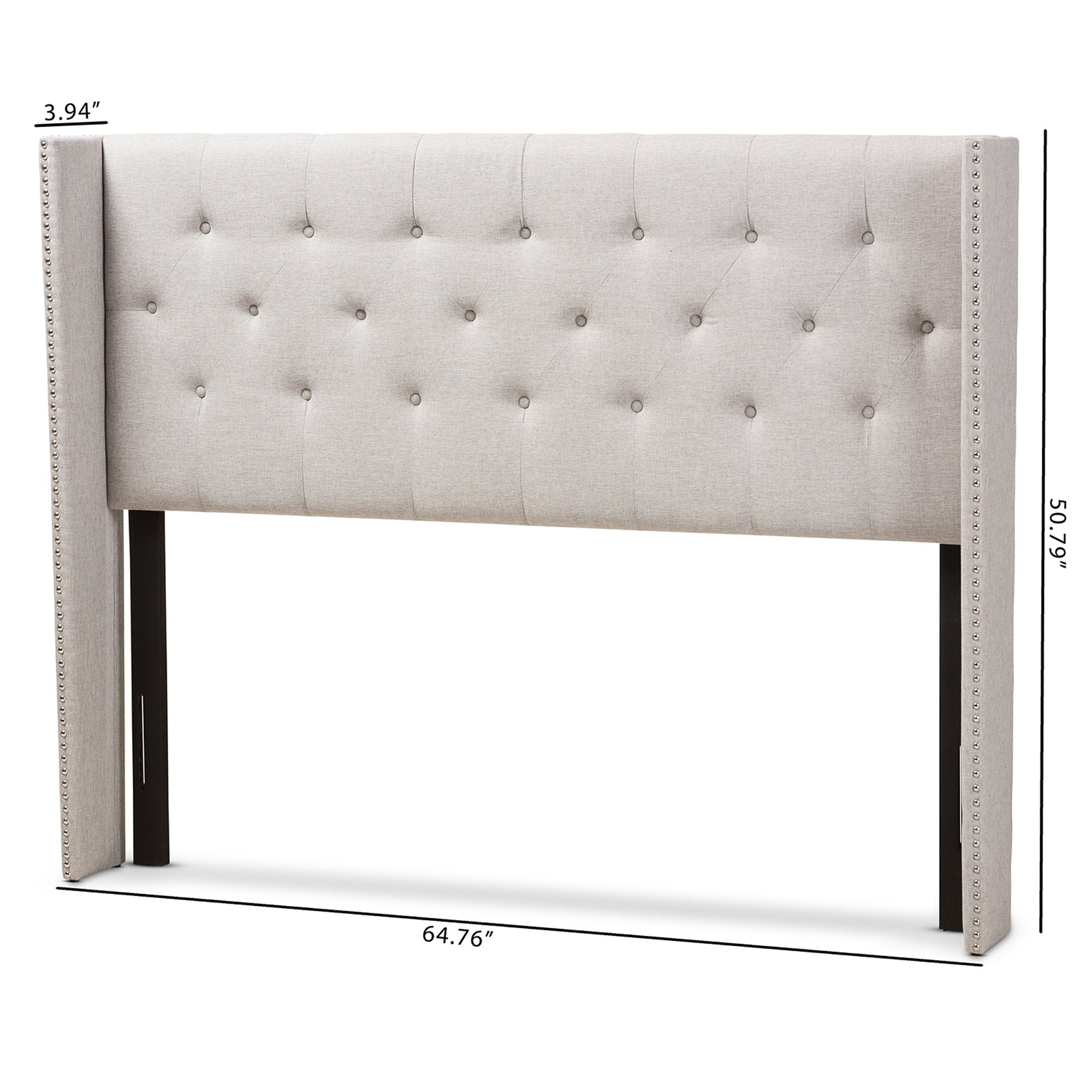 Baxton Studio Ally Modern And Contemporary Greyish Beige Fabric Button-Tufted Nail head Queen Size Winged Headboard