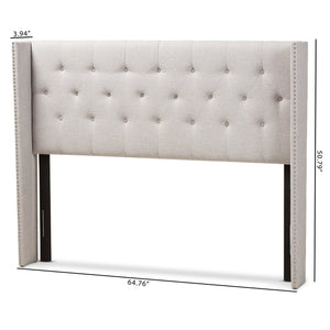 Baxton Studio Ally Modern And Contemporary Greyish Beige Fabric Button-Tufted Nail head Queen Size Winged Headboard