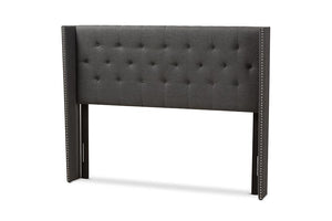 Baxton Studio Ally Modern And Contemporary Dark Grey Fabric Button-Tufted Nail head Queen Size Winged Headboard