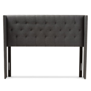 Baxton Studio Ally Modern And Contemporary Dark Grey Fabric Button-Tufted Nail head Full Size Winged Headboard