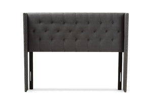 Baxton Studio Ally Modern And Contemporary Dark Grey Fabric Button-Tufted Nail head Full Size Winged Headboard