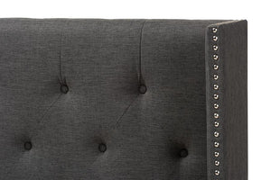 Baxton Studio Ally Modern And Contemporary Dark Grey Fabric Button-Tufted Nail head Full Size Winged Headboard