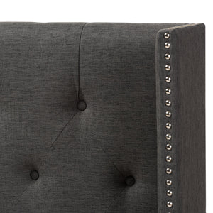 Baxton Studio Ally Modern And Contemporary Dark Grey Fabric Button-Tufted Nail head Full Size Winged Headboard