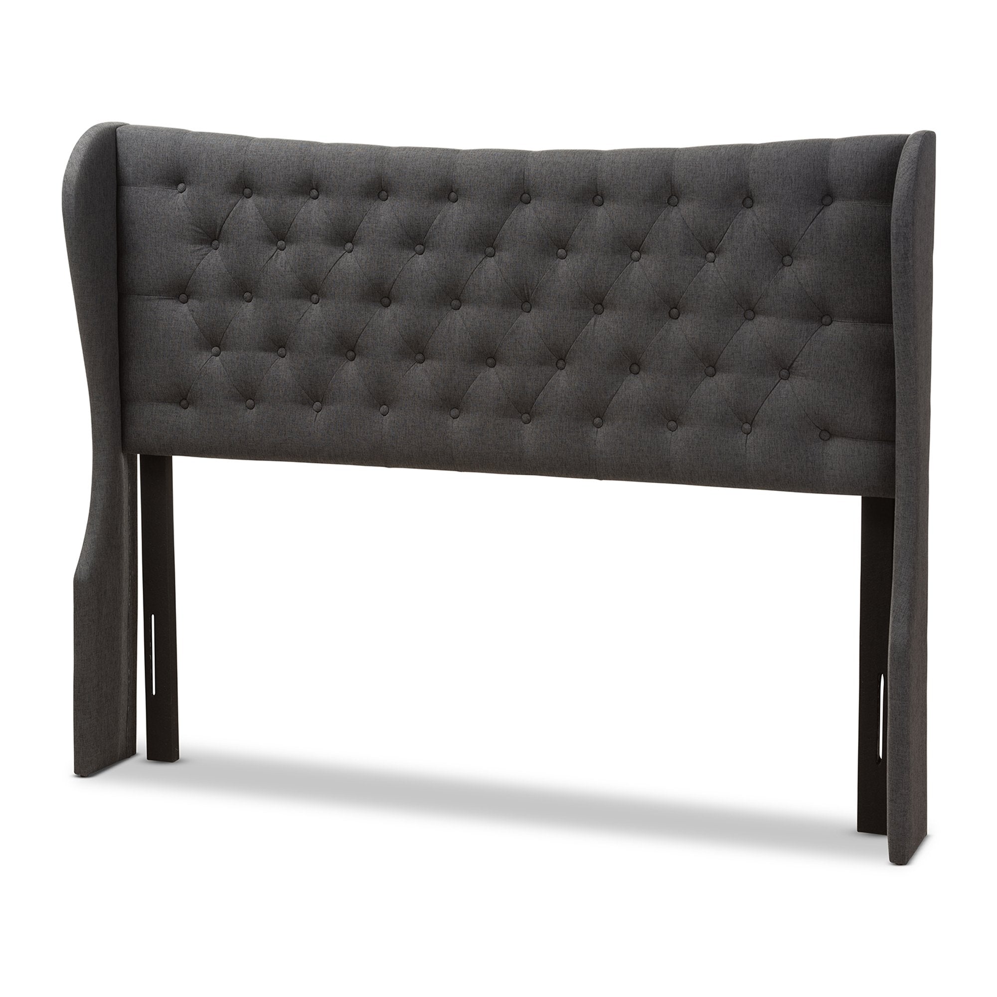 Baxton Studio Cadence Modern and Contemporary Dark Grey Fabric Button-Tufted Queen Size Winged Headboard