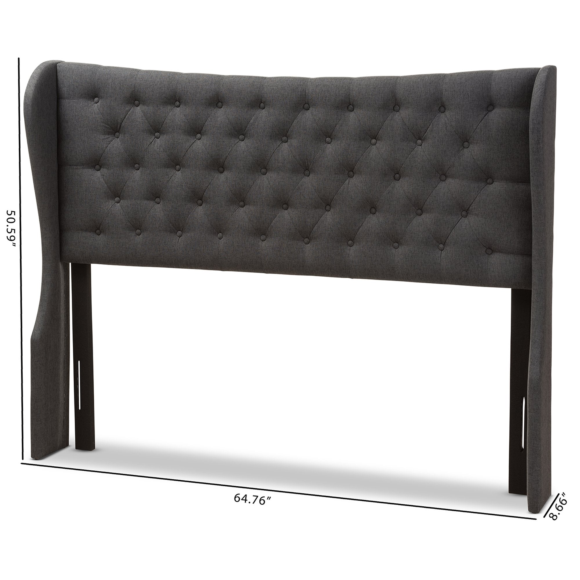 Baxton Studio Cadence Modern and Contemporary Dark Grey Fabric Button-Tufted Queen Size Winged Headboard