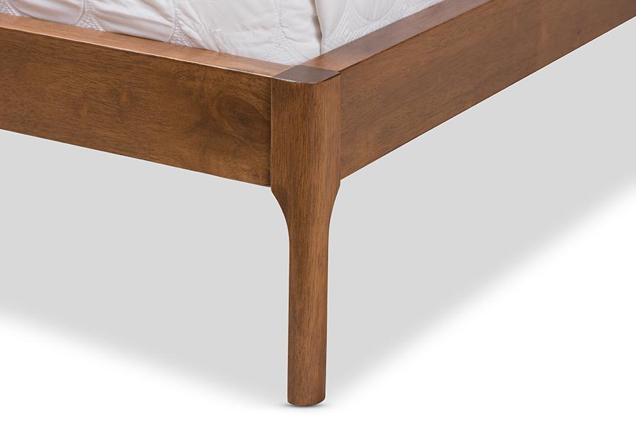 Baxton Studio Brooklyn Mid-Century Modern Walnut Wood Grey Fabric Full Size Platform Bed