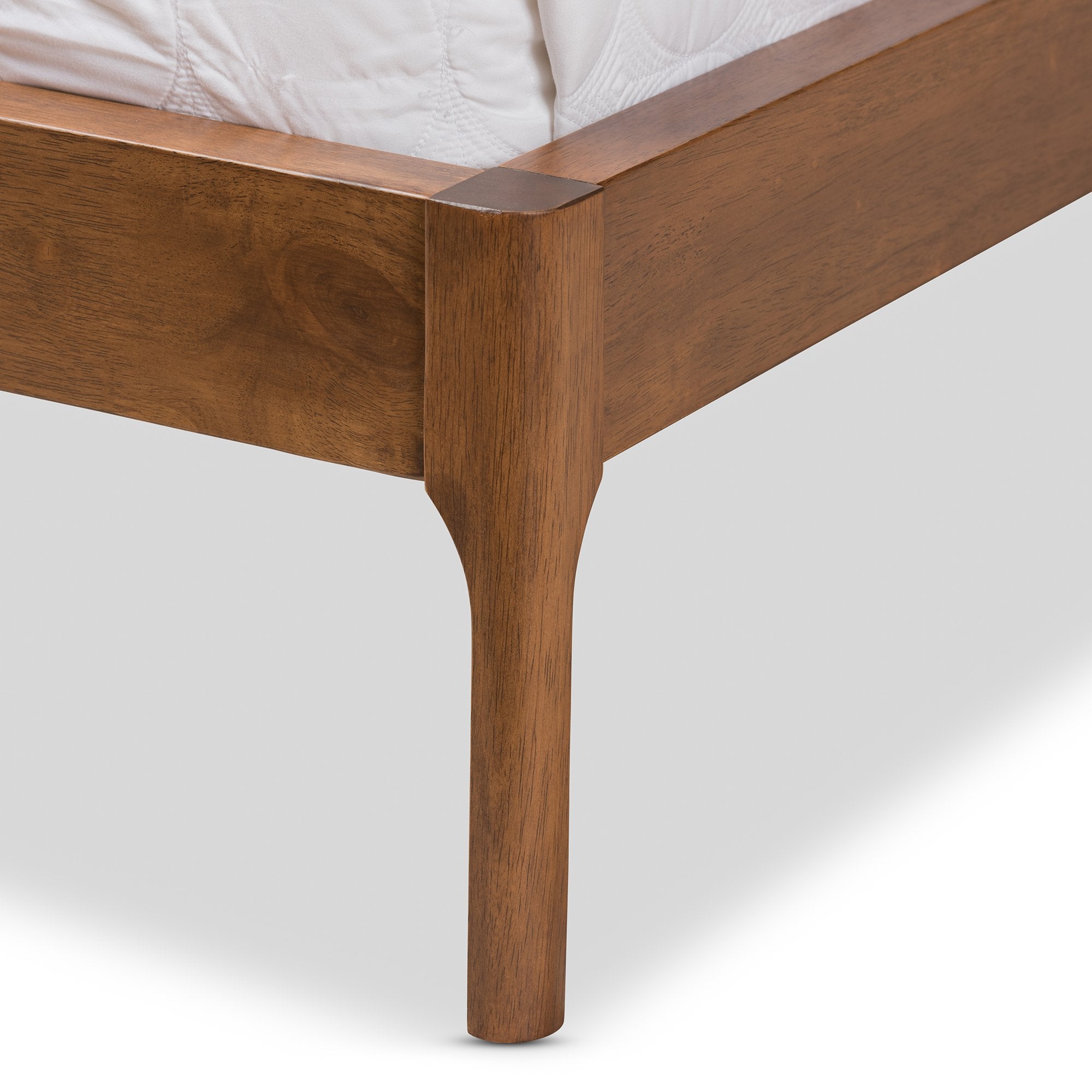 Baxton Studio Brooklyn Mid-Century Modern Walnut Wood Grey Fabric Full Size Platform Bed