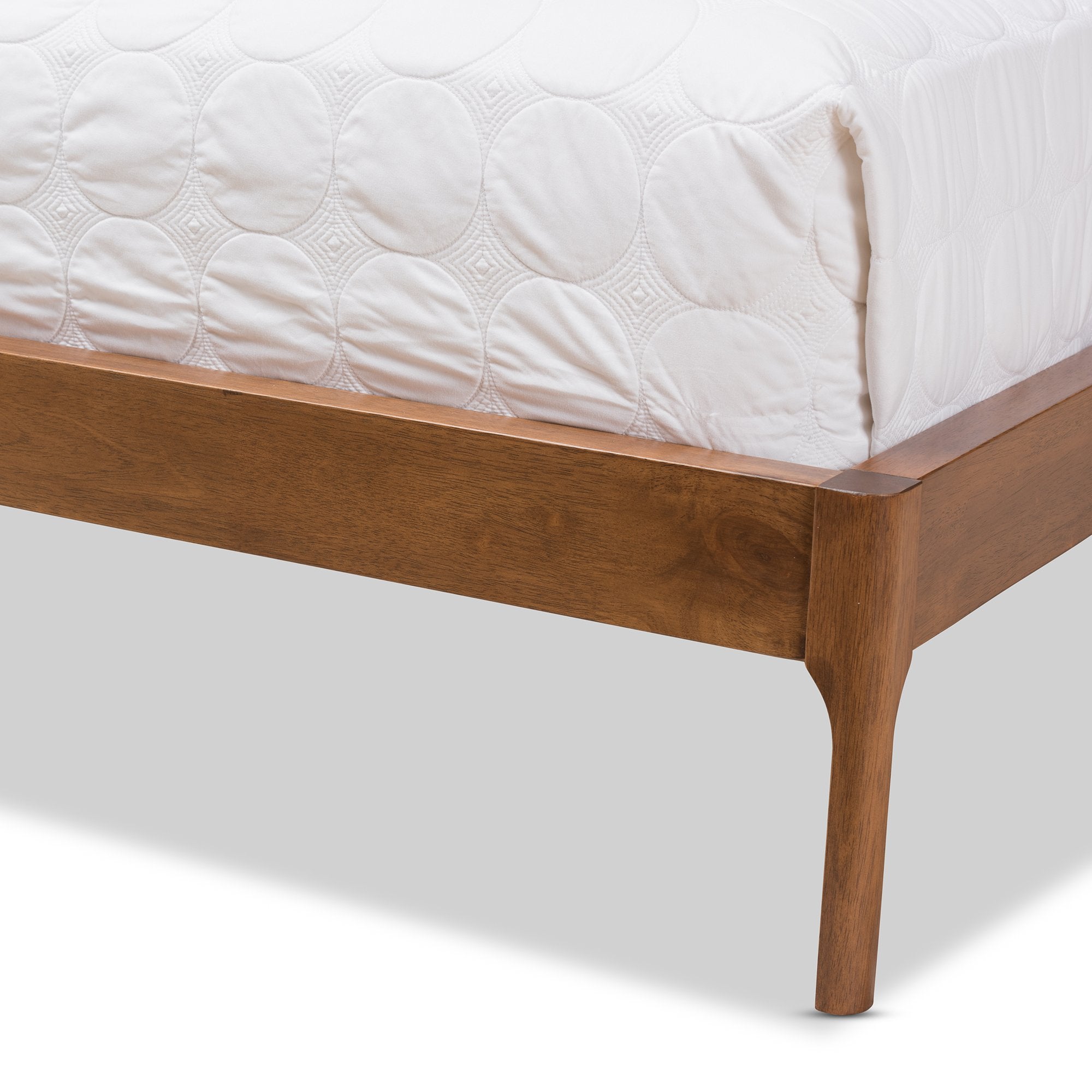 Baxton Studio Brooklyn Mid-Century Modern Walnut Wood Grey Fabric King Size Platform Bed