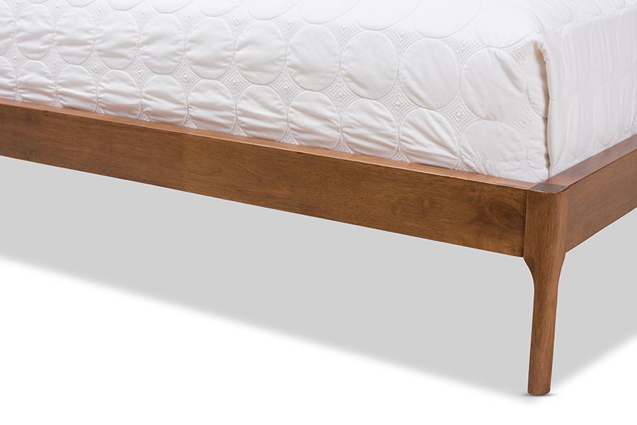 Baxton Studio Brooklyn Mid-Century Modern Walnut Wood Grey Fabric Queen Size Platform Bed