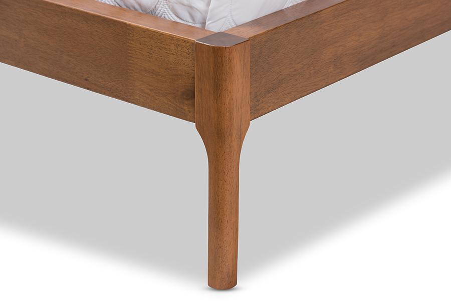 Baxton Studio Brooklyn Mid-Century Modern Walnut Wood Beige Fabric King Size Platform Bed