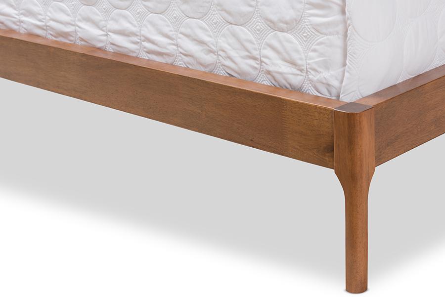 Baxton Studio Brooklyn Mid-Century Modern Walnut Wood Beige Fabric Full Size Platform Bed