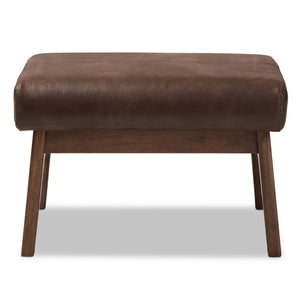 Baxton Studio Bianca Mid-Century Modern Walnut Wood Dark Brown Distressed Faux Leather Ottoman