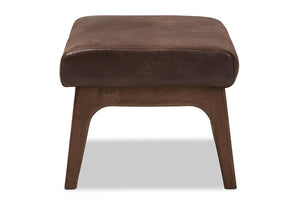 Baxton Studio Bianca Mid-Century Modern Walnut Wood Dark Brown Distressed Faux Leather Ottoman