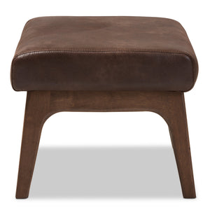 Baxton Studio Bianca Mid-Century Modern Walnut Wood Dark Brown Distressed Faux Leather Ottoman