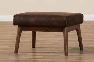 Baxton Studio Bianca Mid-Century Modern Walnut Wood Dark Brown Distressed Faux Leather Ottoman