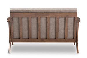 Baxton Studio Bianca Mid-Century Modern Walnut Wood Light Grey Fabric Tufted 2-Seater Loveseat