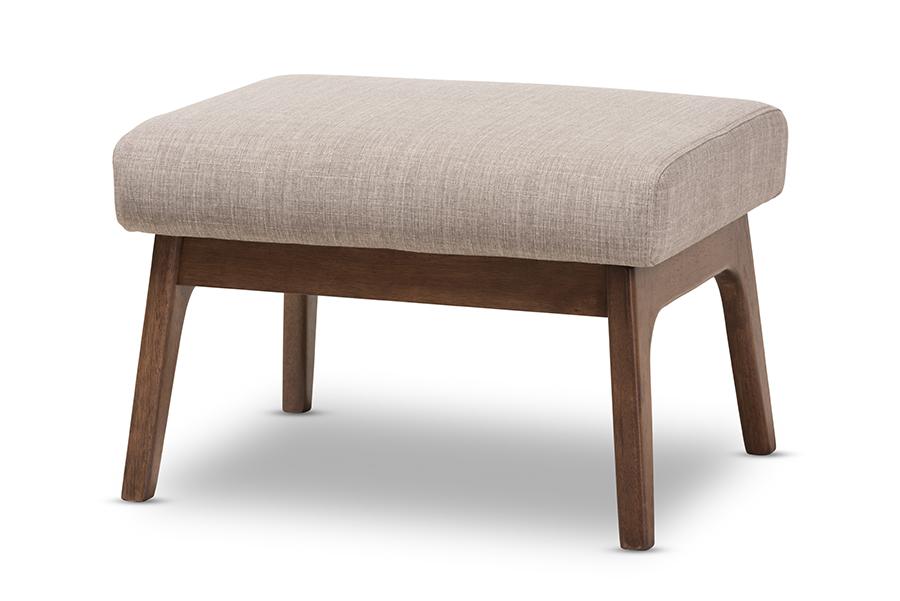 Baxton Studio Bianca Mid-Century Modern Walnut Wood Light Grey Fabric Ottoman